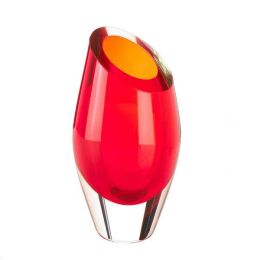 Accent Plus Angled Top Cut Glass Vase - Red