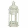 Accent Plus Distressed White Metal Lantern with Floral Cutouts - 12 inches