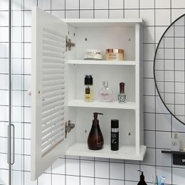 Wall Mounted Cabinet;  Hanging Medicine Cabinet with 3 Tiers;  Single Louvered Door;  Floating Cupboard for Home Bathroom Bedroom;  White