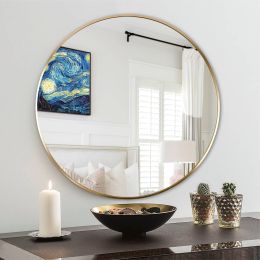 Circle Mirror 32 Inch;  Gold Round Wall Mirror Suitable for Bedroom;  Living Room;  Bathroom;  Entryway