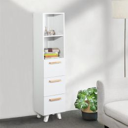 Tall Cabinet, Wooden Slim Floor Cabinet with Shelves & Drawer, White