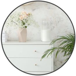 SDKOA Wall Round Mirror 24 Inch with Black Modern Aluminum Alloy Frame, Large Circle Mirror Wall Mounted for Bathroom, Living Room, Entryways