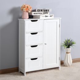 White Bathroom Storage Cabinet, Floor Cabinet with Adjustable Shelf and Drawers