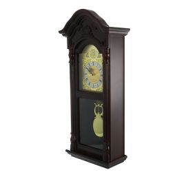 Bedford Clock Collection 25.5 Inch Antique Mahogany Cherry Oak Chiming Wall Clock with Roman Numerals