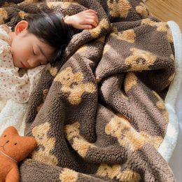 Cartoon bear lamb fleece blanket warm skin blanket autumn and winter warm blanket student thick blanket (Color: VBG-brown)