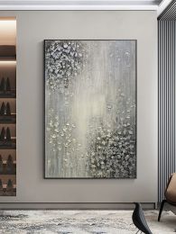 Hand Painted Abstract Oil Painting White Texture On Canvas Abstract Wall Art Picture Living Room Bedroom Wall Decor Unframed (size: 60x90cm)