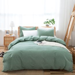 100% Washed Cotton Duvet Cover Set, Durable Fade-Resistant Natural Bedding Set (No Comforter) (Color: Sage Green)