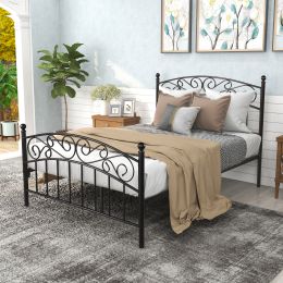 Bed Frame with Headboard and Footboard Metal Platform Bed Frame Queen Size No Box Spring Needed;  Twin Black (size: Full)