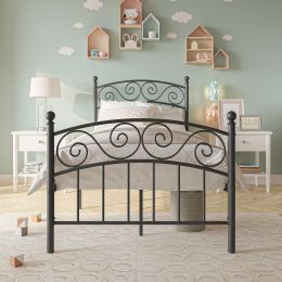 Bed Frame with Headboard and Footboard Metal Platform Bed Frame Queen Size No Box Spring Needed;  Twin Black (size: Twin)