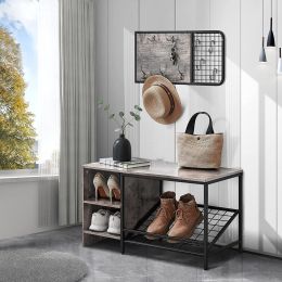 GOOD & GRACIOUS Shoe Bench with Coat Rack for Entryway,Entryway Shoe Rack with Coat Hooks (Color: Gray)