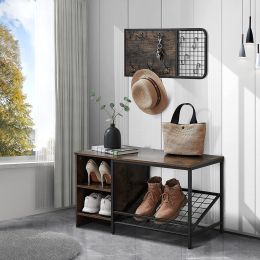 GOOD & GRACIOUS Shoe Bench with Coat Rack for Entryway,Entryway Shoe Rack with Coat Hooks (Color: brown)