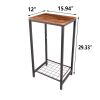 2-Tier End Table;  Industrial Side Table Nightstand with Durable Metal Frame;  Coffee Table with Mesh Shelves for Living Room;  Oak Finish